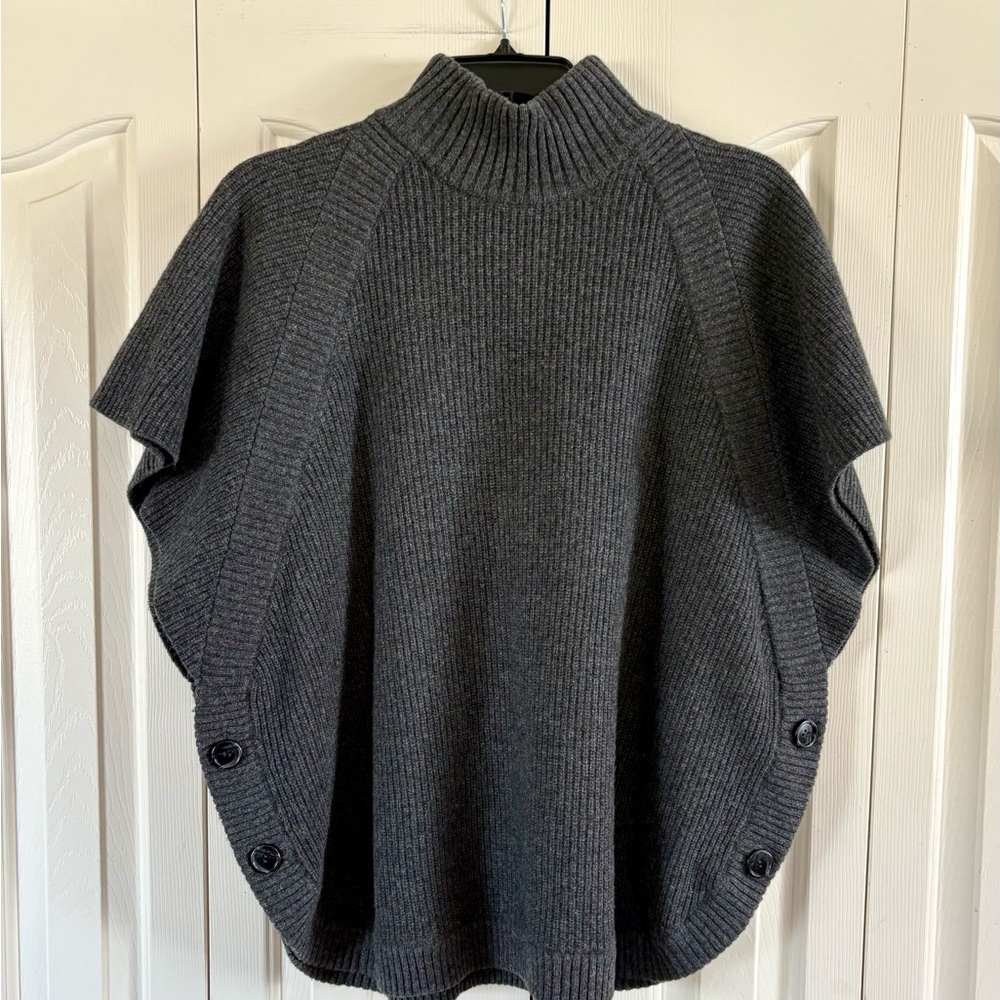 Dillards all Wool Grey poncho Cowl neck Buttons!